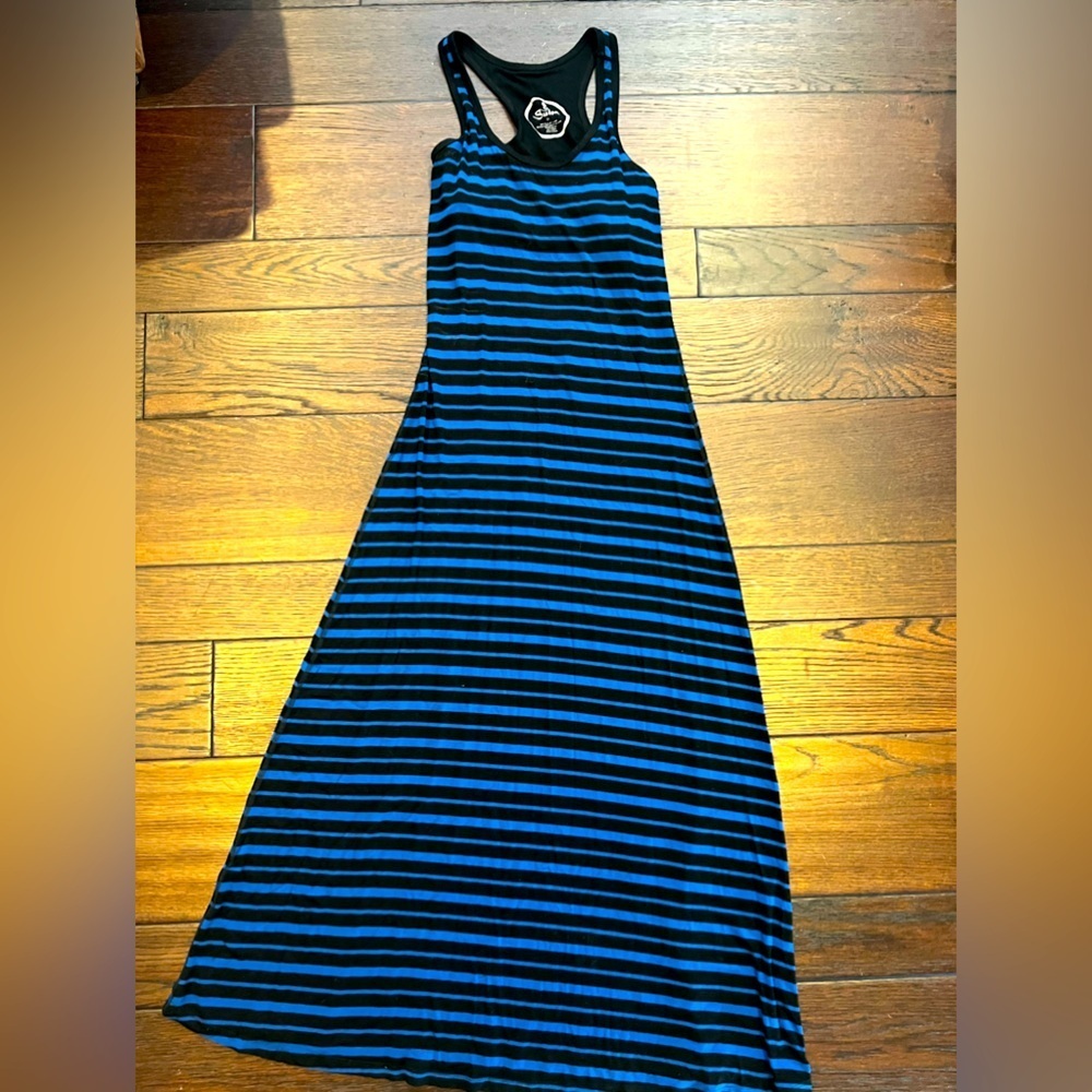 Seaton black and blue striped dress